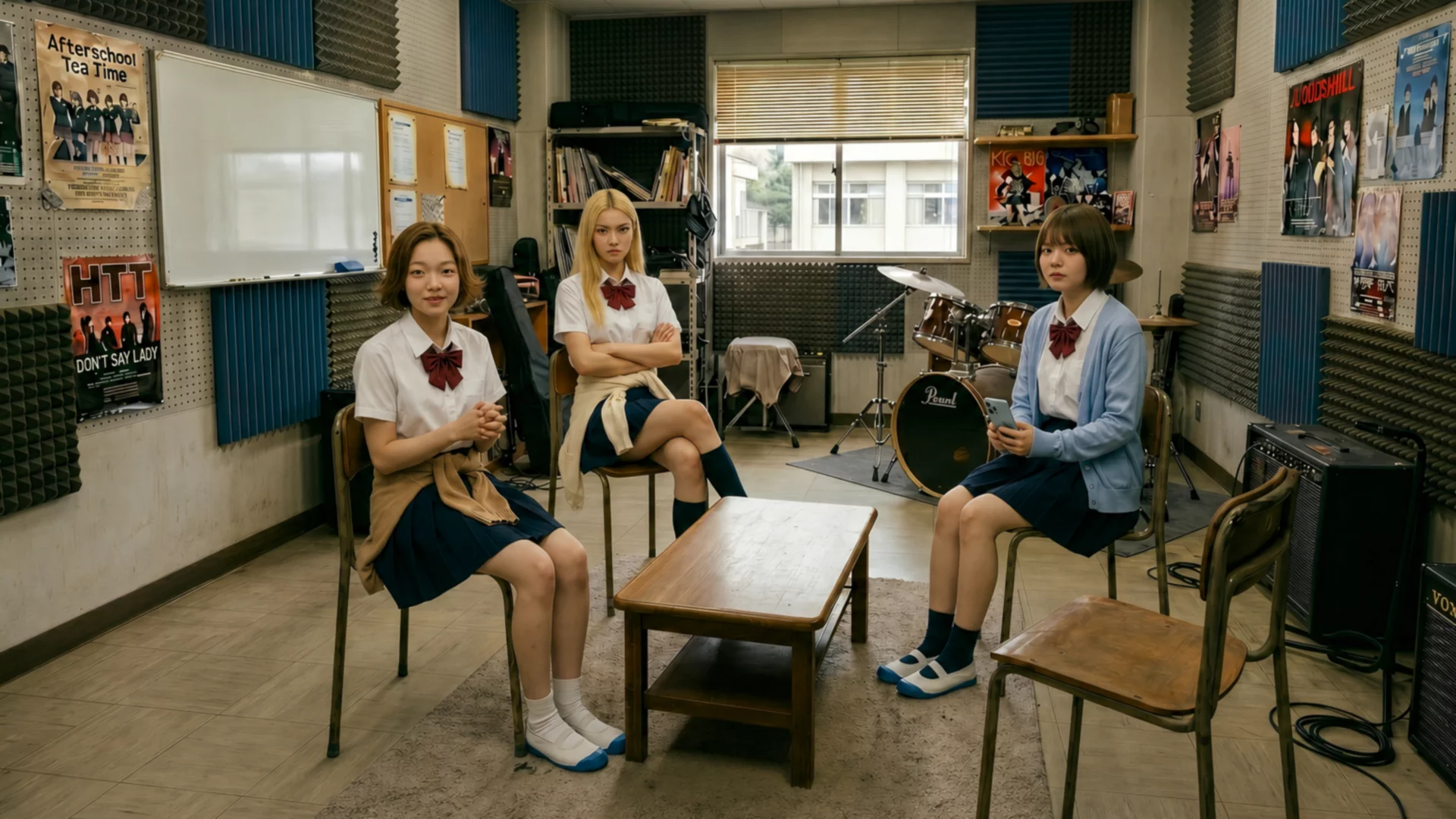 完全にAIで生成された架空の学校の部室(軽音部)